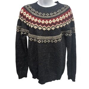Weatherproof Vintage Mens Small Fair Isle Sweater Black Burgundy Speckled Knit